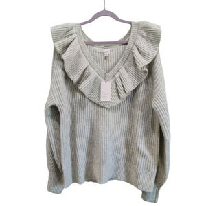New With Tags A New Day Mint Green Ruffled V-Neck Sweater Size XXL#1240